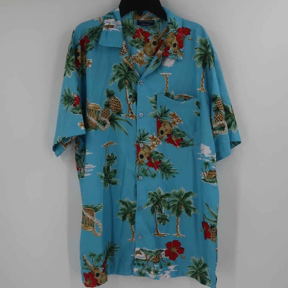 Pacific & Co. Men's Hawaiian Style Short Sleeve Button Down Shirt Size Medium